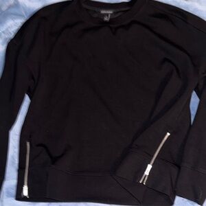 Banana Republic Women's Black Crewneck Sweater with Zipper Details